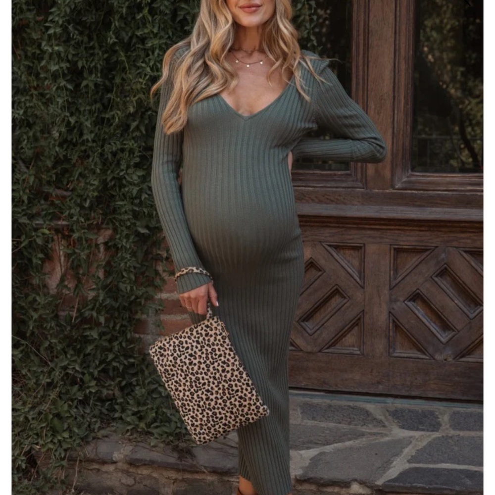 Green Long Sleeve Dress - sweater ribbed material